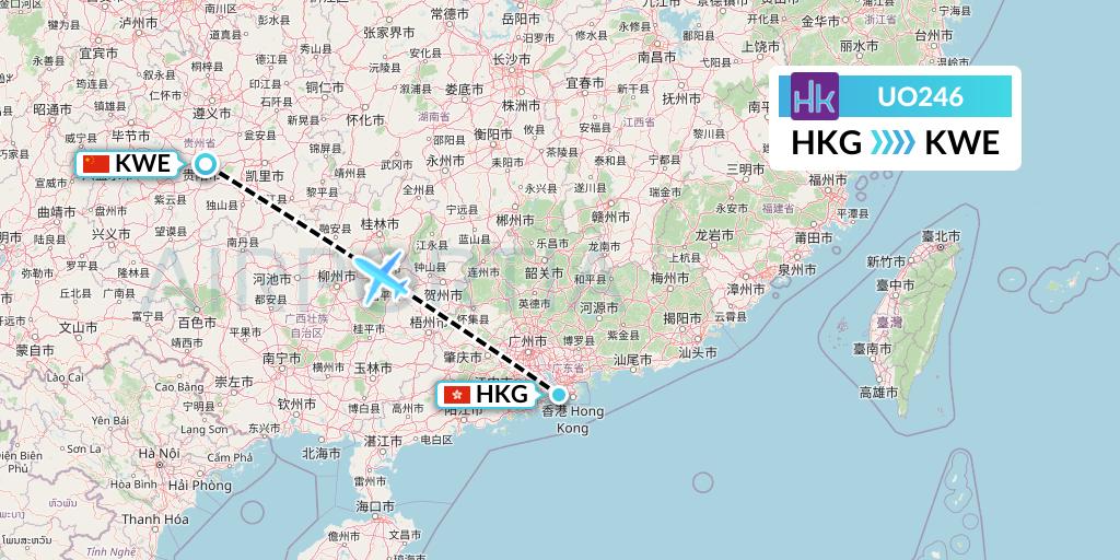 UO246 Hong Kong Express Flight Map: Hong Kong to Guiyang