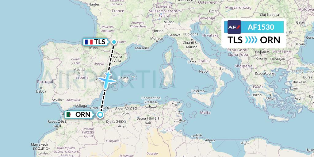 AF1530 Air France Flight Map: Toulouse to Oran