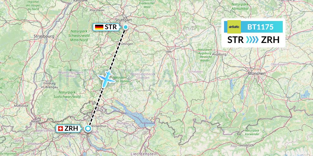 BT1175 Air Baltic Flight Map: Stuttgart to Zurich