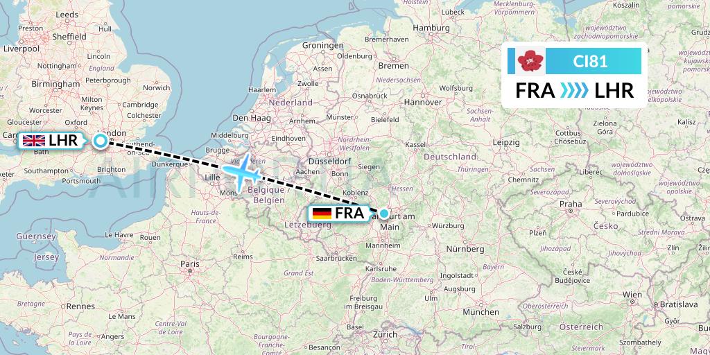 CI81 China Airlines Flight Map: Frankfurt to London