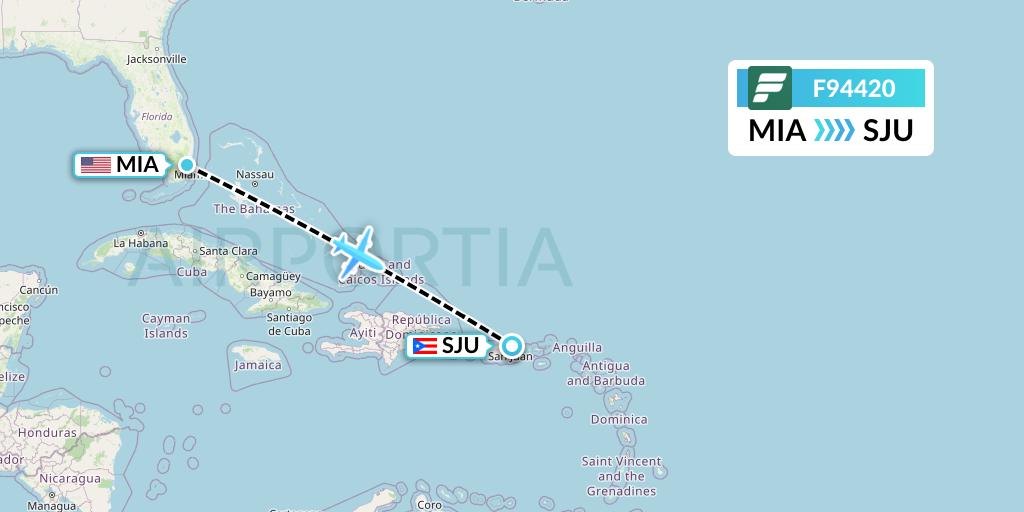 F94420 Frontier Airlines Flight Map: Miami to San Juan