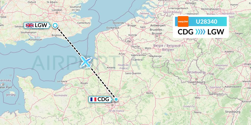 U28340 EasyJet Flight Map: Paris to London