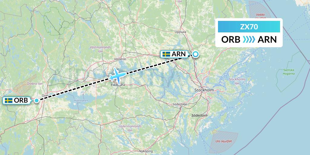 ZX70 Air Georgian Flight Map: Orebro to Stockholm