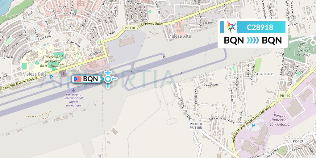 C28918 Ceiba Intercontinental Flight Map: Aguadilla to Aguadilla