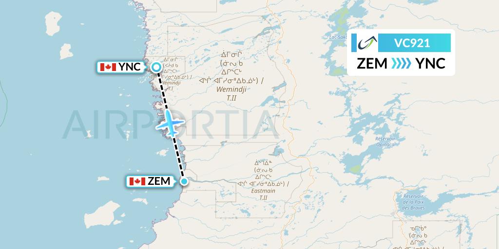 VC921 ViaAir Flight Map: Eastmain River to Wemindji