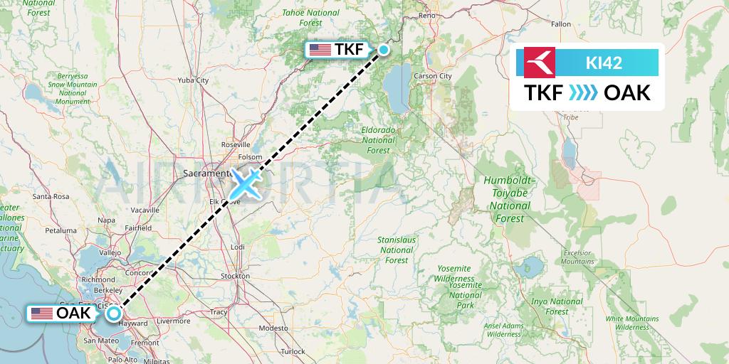 KI42 Krasavia Flight Map: Truckee to Oakland