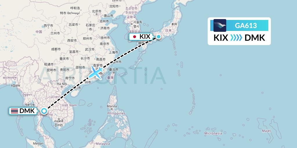 GA613 Garuda Indonesia Flight Map: Osaka to Bangkok