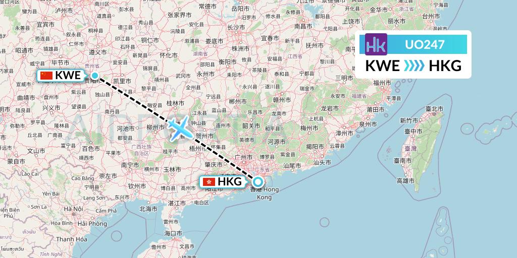 UO247 Hong Kong Express Flight Map: Guiyang to Hong Kong