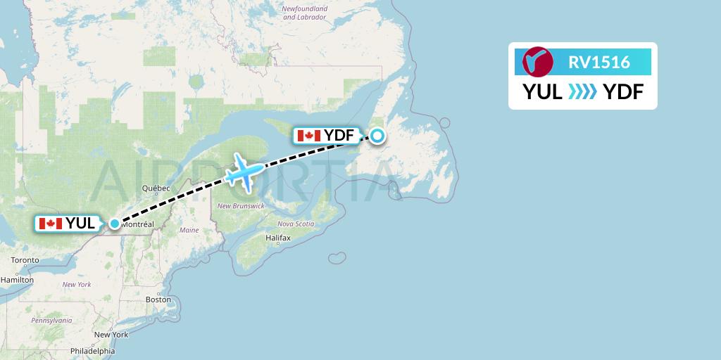 RV1516 Air Canada Rouge Flight Map: Montreal to Deer Lake