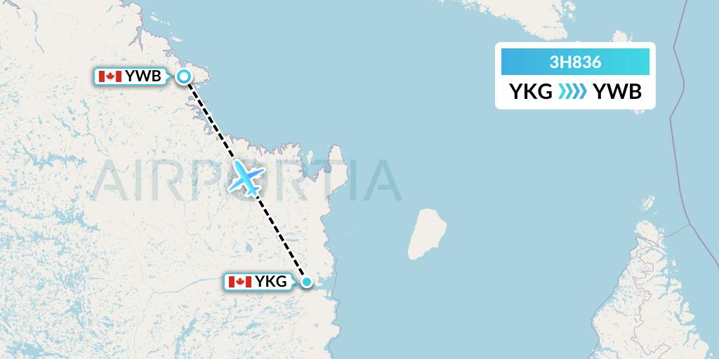 3H836 Air Inuit Flight Map: Kangirsuk to Kangiqsujuaq