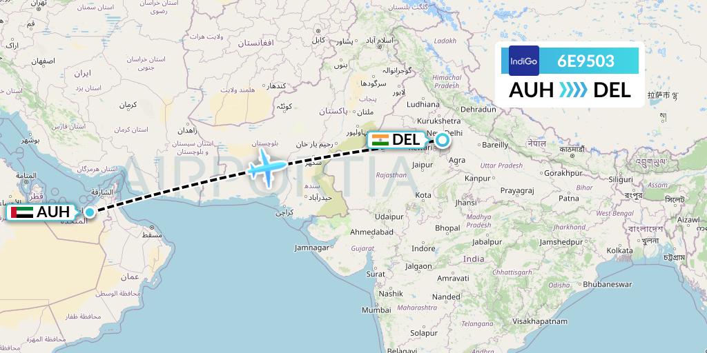 6E9503 IndiGo Airlines Flight Map: Abu Dhabi to Delhi
