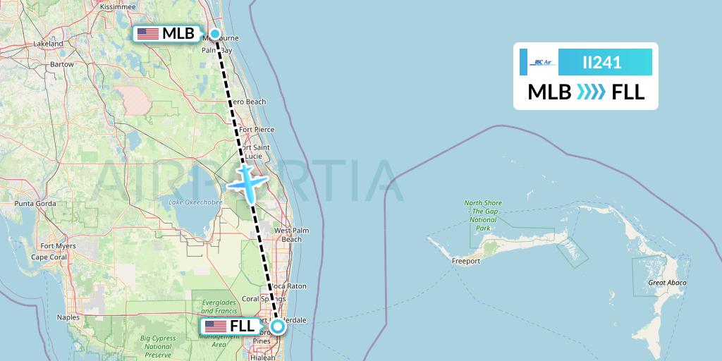 II241 IBC Airways Flight Map: Melbourne to Fort Lauderdale