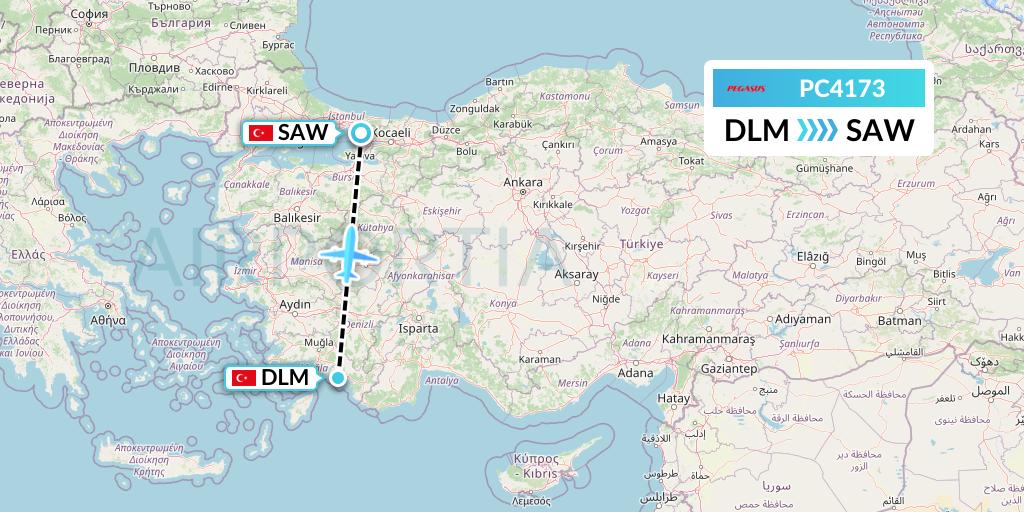 PC4173 Pegasus Airlines Flight Map: Dalaman to Istanbul