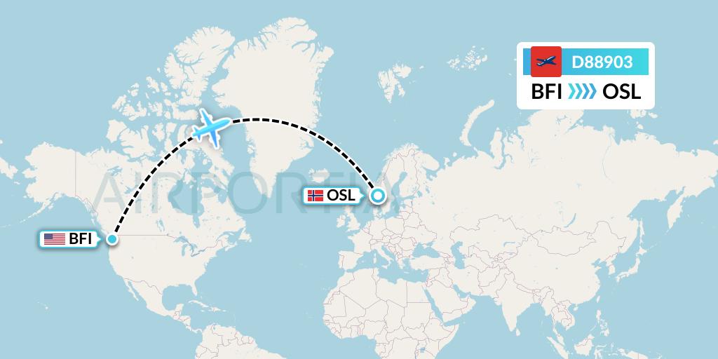 D88903 Norwegian Air International Flight Map: Seattle to Oslo