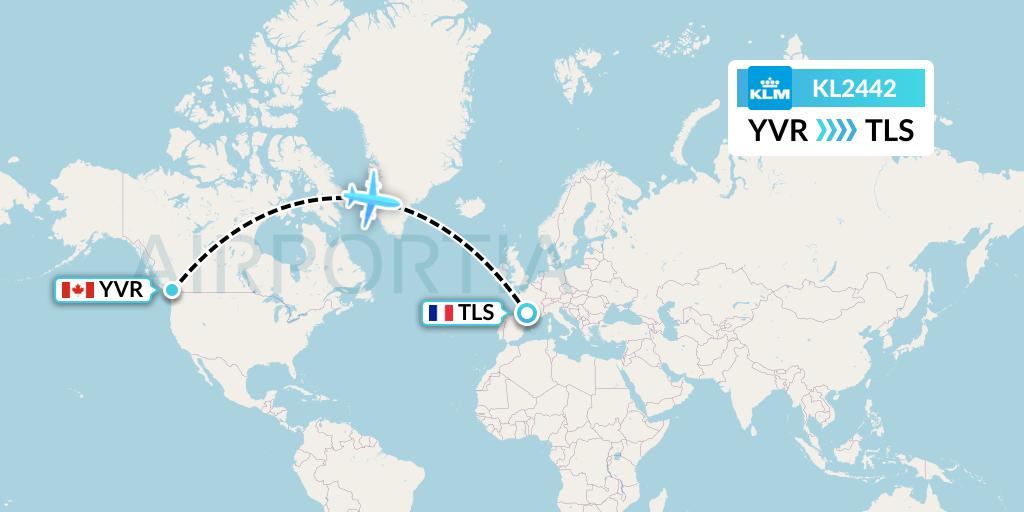 KL2442 KLM Flight Map: Vancouver to Toulouse
