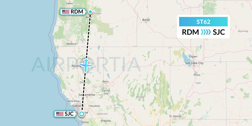 ST62 Air Thanlwin Flight Map: Redmond to San Jose