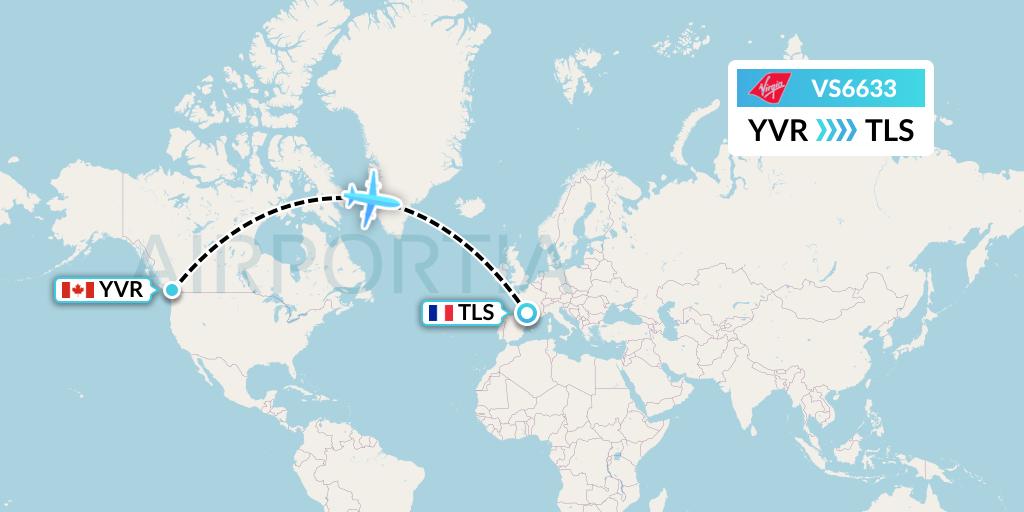 VS6633 Virgin Atlantic Airways Flight Map: Vancouver to Toulouse