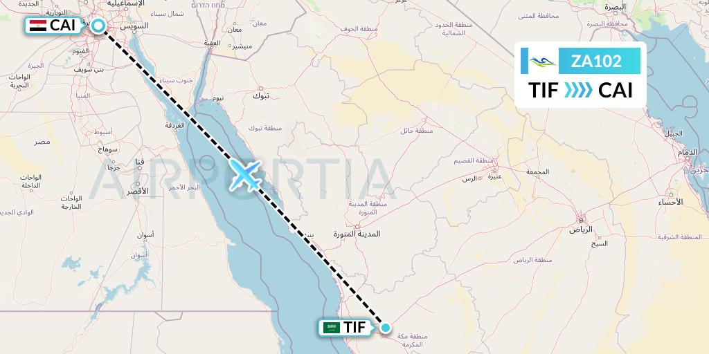 ZA102 Sky Angkor Airlines Flight Map: Taif to Cairo