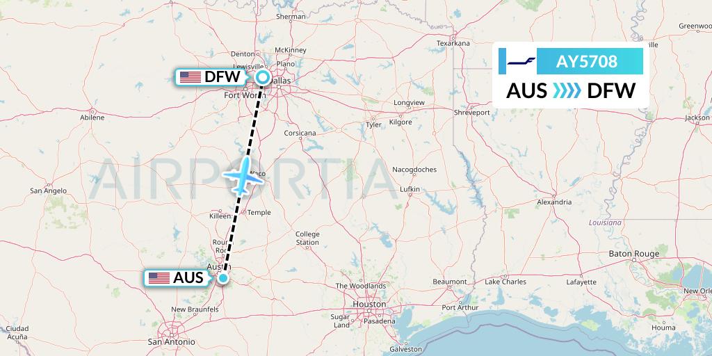 AY5708 Finnair Flight Map: Austin to Dallas