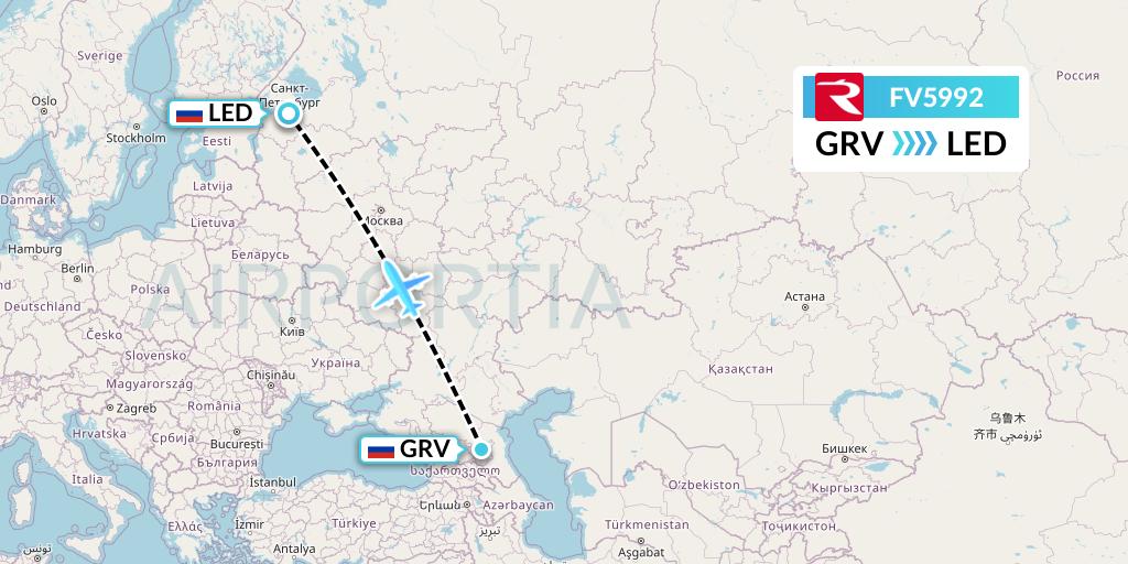FV5992 Rossiya Flight Map: Grozny to St. Petersburg