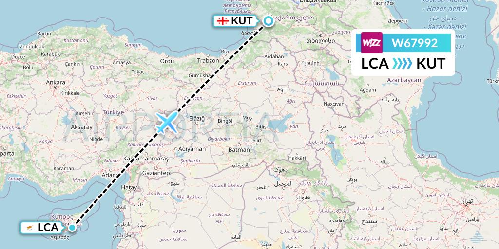 W67992 Wizz Air Flight Map: Larnaca to Kutaisi