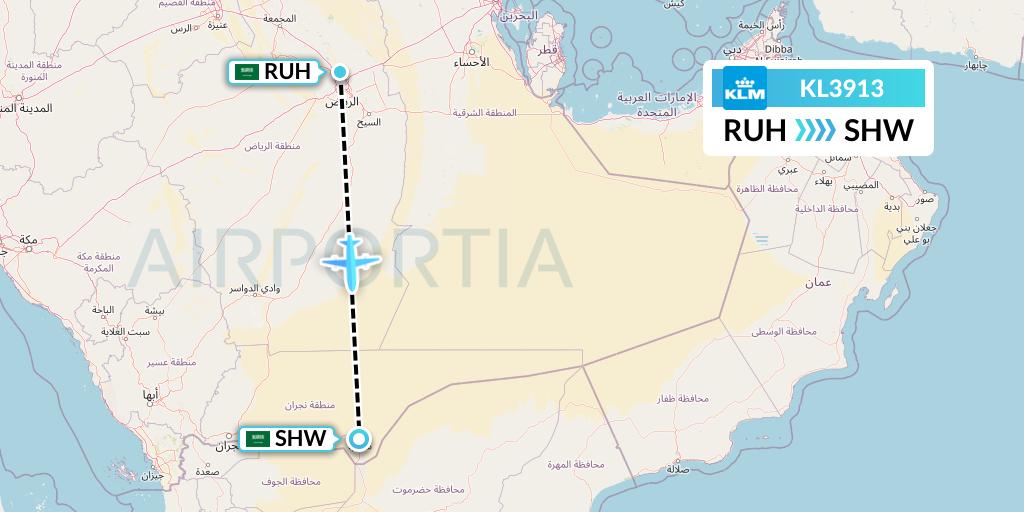 KL3913 KLM Flight Map: Riyadh to Sharurah