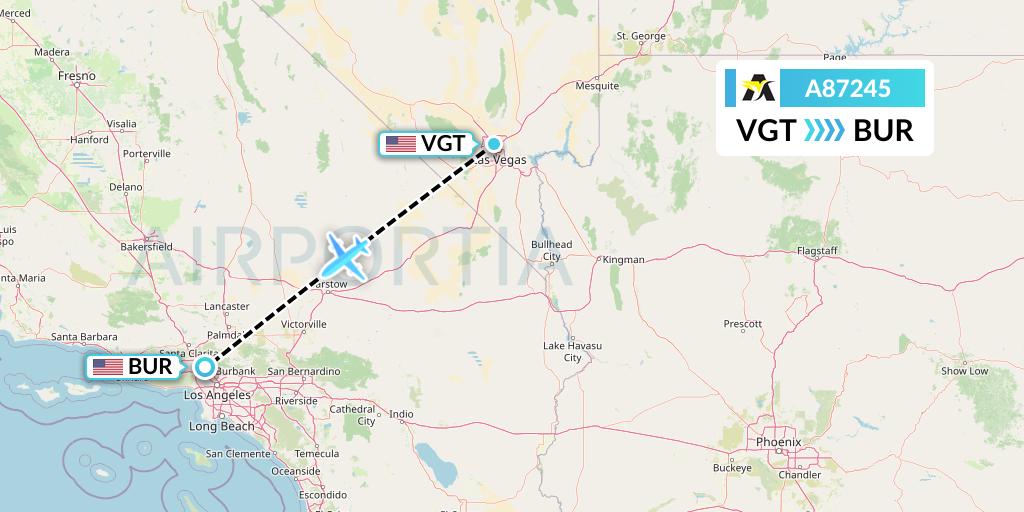 A87245 Aerolink Uganda Flight Map: Las Vegas to Burbank