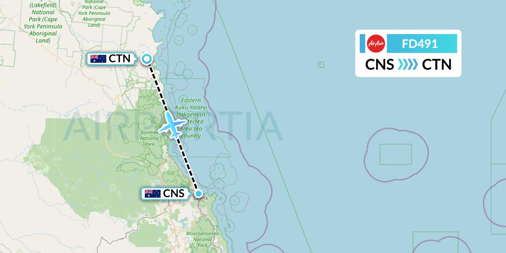 FD491 Thai AirAsia Flight Map: Cairns to Cooktown