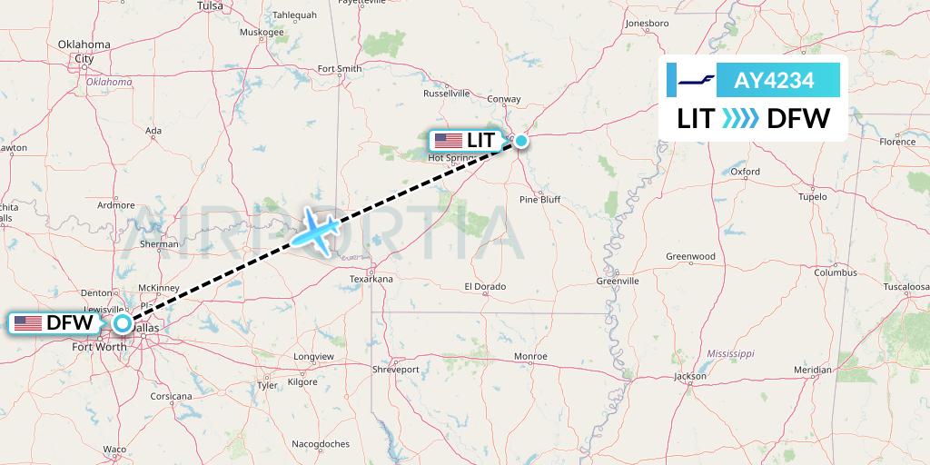 AY4234 Finnair Flight Map: Little Rock to Dallas