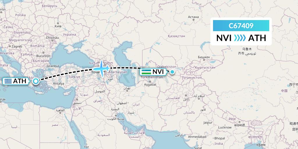 C67409 Capitol Air Express Flight Map: Navoiy to Athens