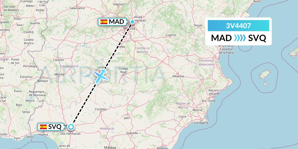 3V4407 ASL Airlines Belgium Flight Map: Madrid to Seville