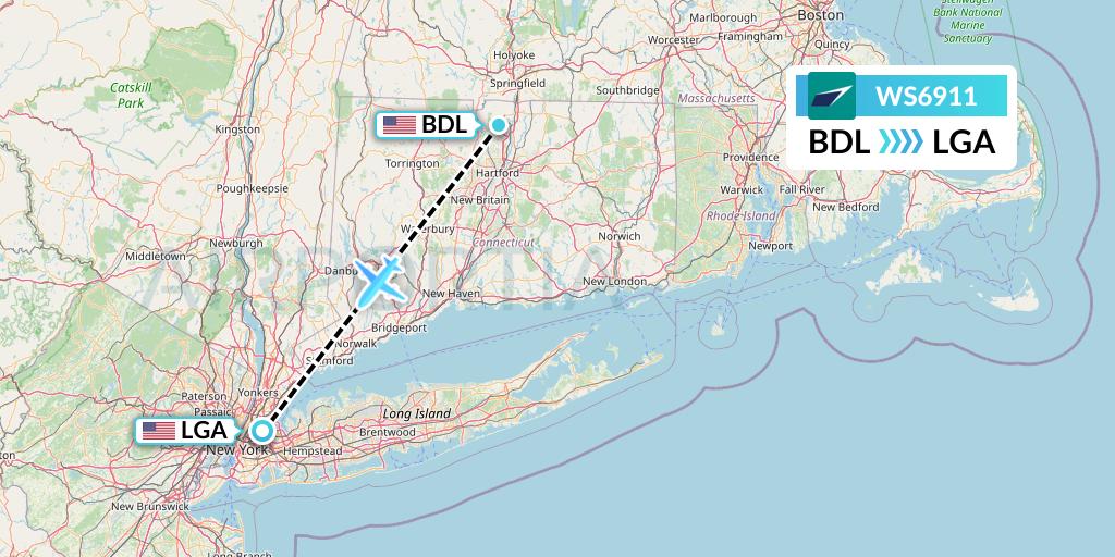 WS6911 WestJet Flight Map: Windsor Locks to New York