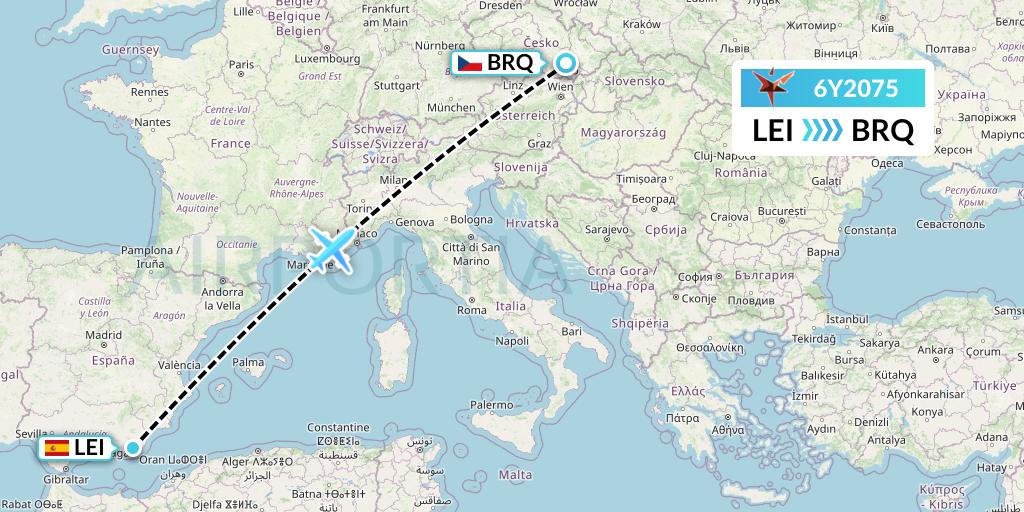 6Y2075 SmartLynx Flight Map: Almeria to Brno