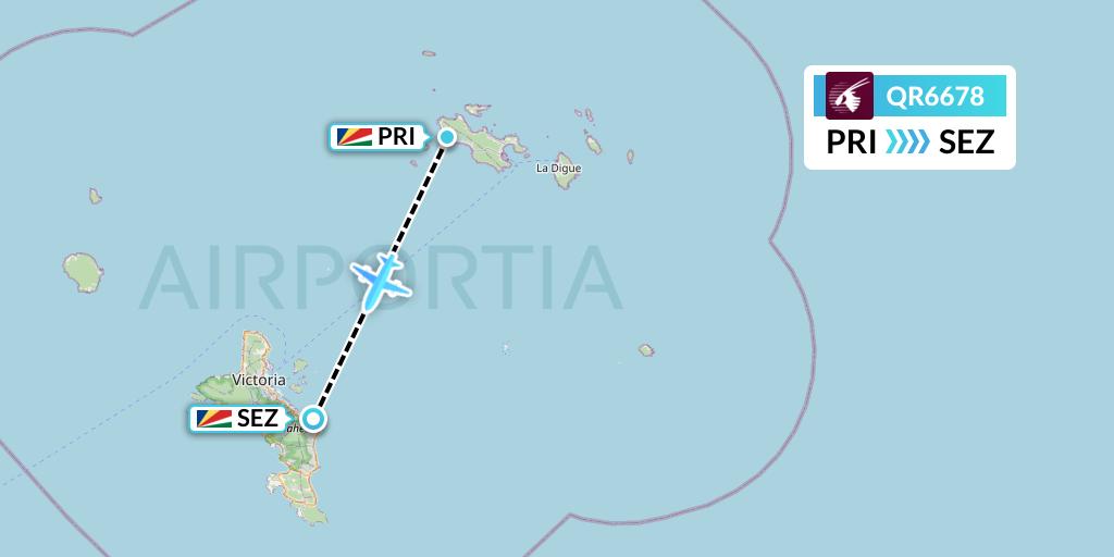QR6678 Qatar Airways Flight Map: Praslin Island to Victoria