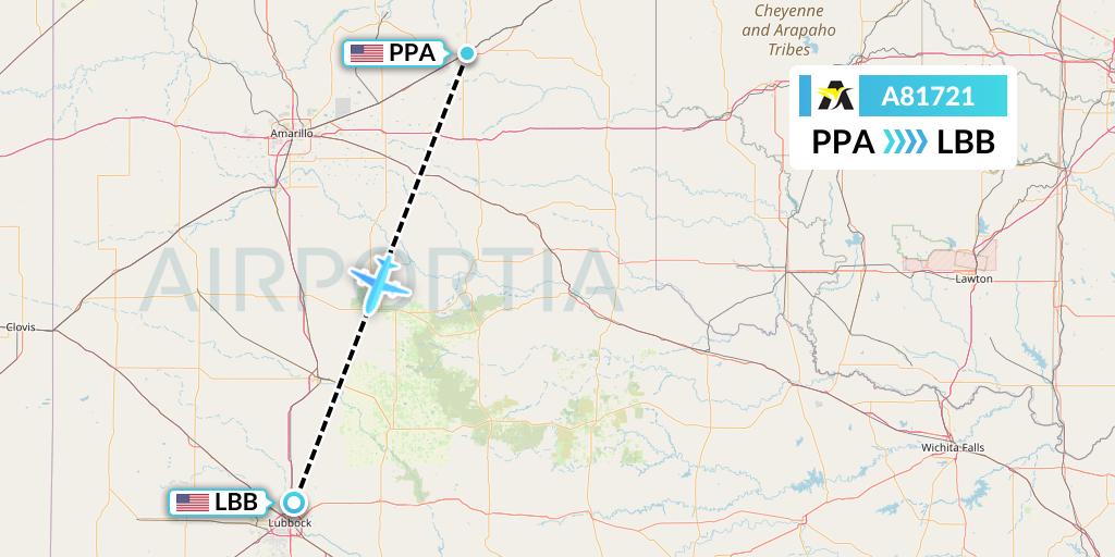 A81721 Aerolink Uganda Flight Map: Pampa to Lubbock