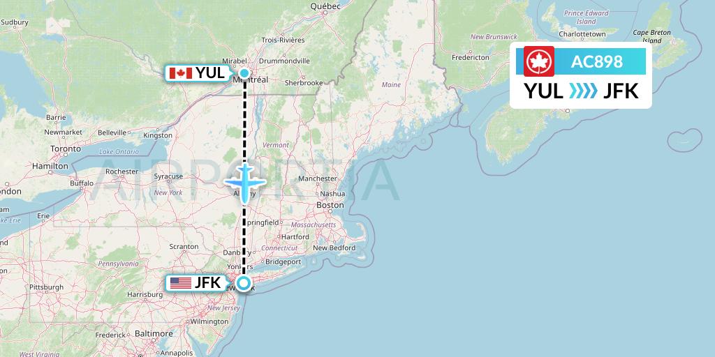 AC898 Air Canada Flight Map: Montreal to New York