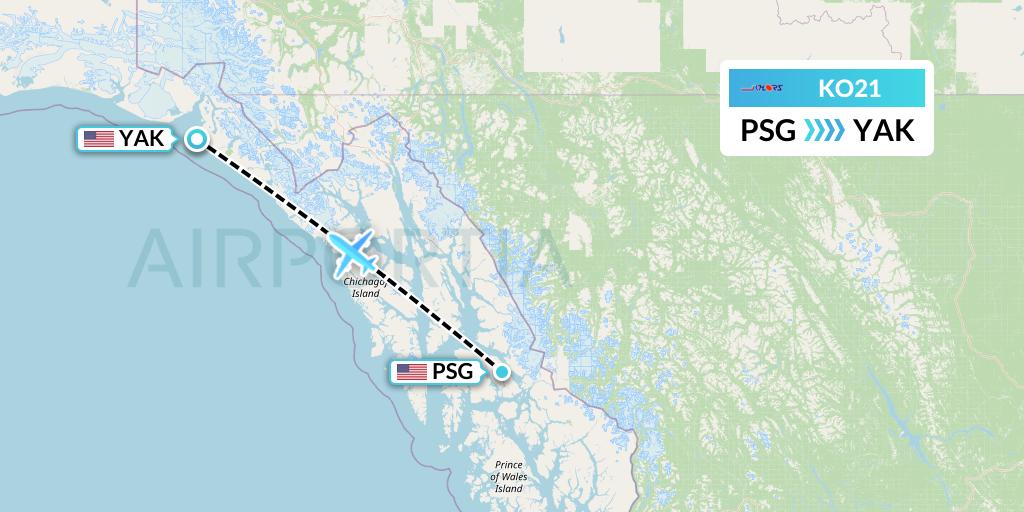 KO21 Komiaviatrans Flight Map: Petersburg to Yakutat