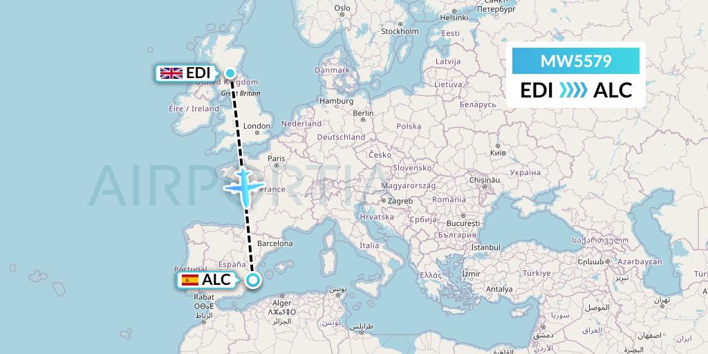 MW5579 Mokulele Flight Service Flight Map: Edinburgh to Alicante