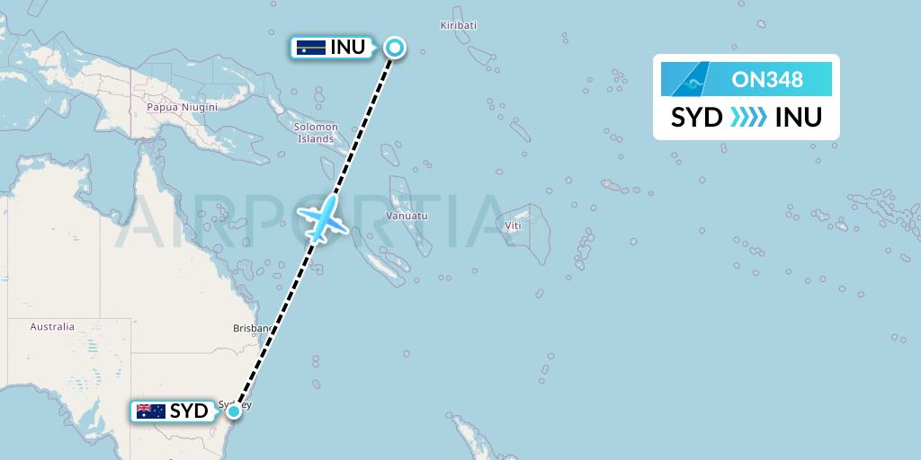 ON348 Nauru Airlines Flight Map: Sydney to Yaren District