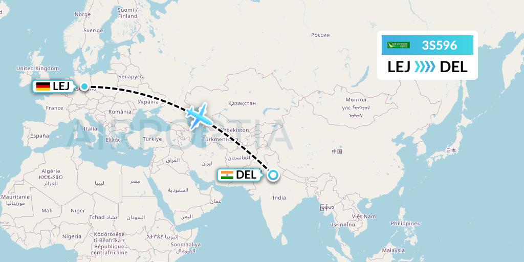 3S596 Air Antilles Express Flight Map: Leipzig to Delhi