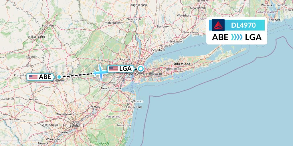DL4970 Delta Air Lines Flight Map: Allentown to New York