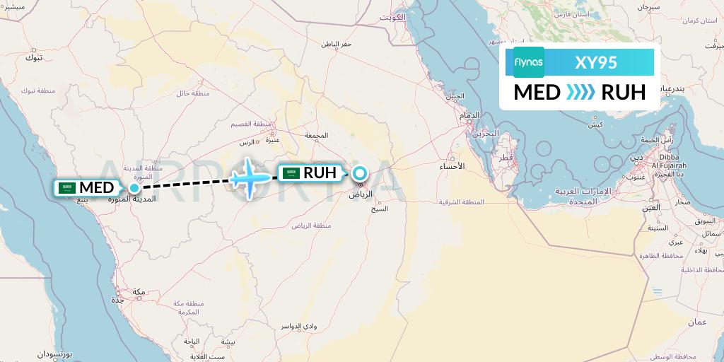 XY95 Flynas Flight Map: Medina to Riyadh