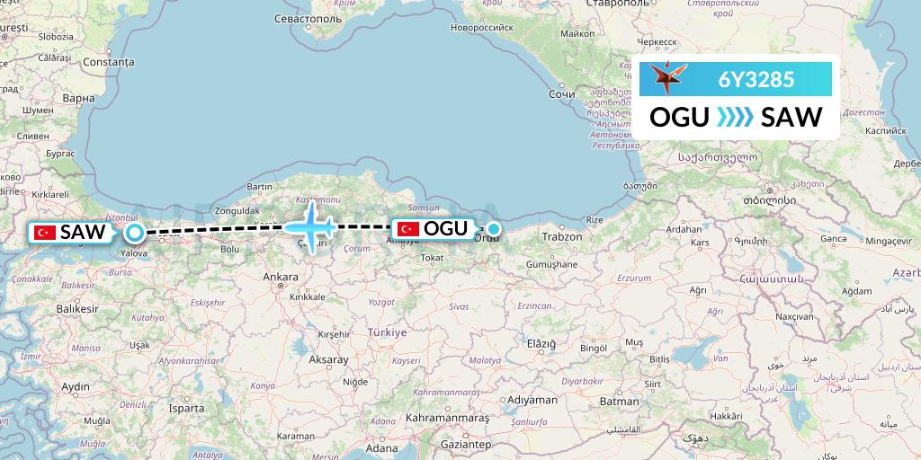 6Y3285 SmartLynx Flight Map: Ordu to Istanbul