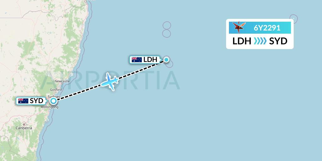 6Y2291 SmartLynx Flight Map: Lord Howe Island to Sydney