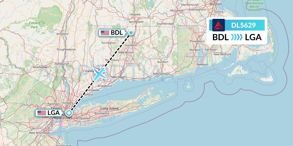 DL5629 Delta Air Lines Flight Map: Windsor Locks to New York