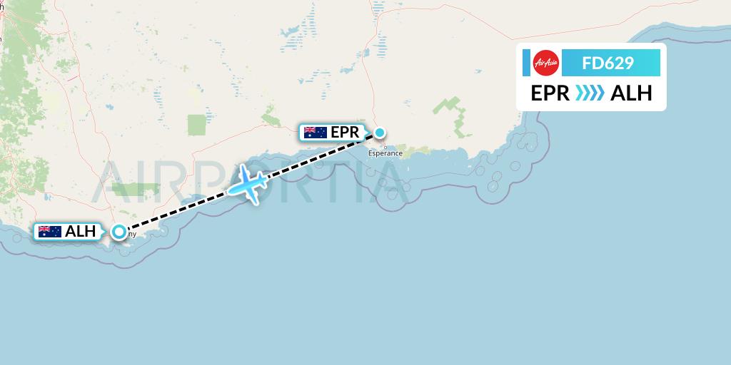 FD629 Thai AirAsia Flight Map: Esperance to Albany