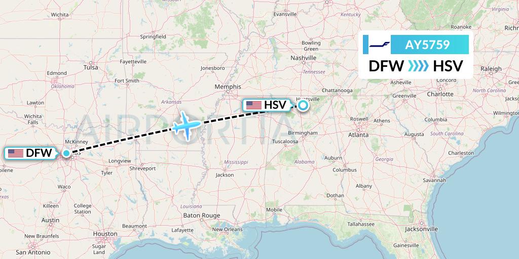 AY5759 Finnair Flight Map: Dallas to Huntsville
