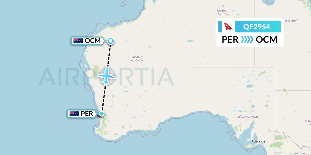 QF2954 Qantas Flight Map: Perth to Boolgeeda
