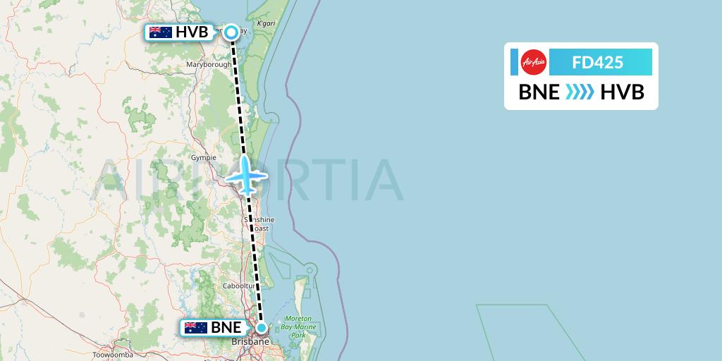 FD425 Thai AirAsia Flight Map: Brisbane to Hervey Bay