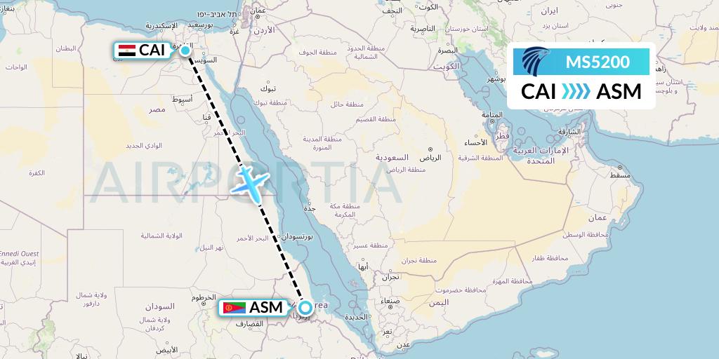 MS5200 EgyptAir Flight Map: Cairo to Asmara